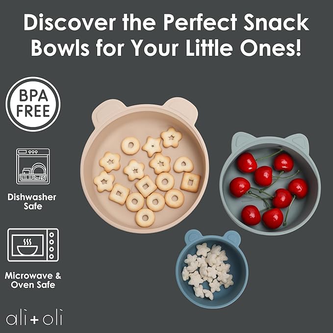 Ali+Oli Children's (3pc) Stackable Snack Bowl Set (Blue Horizon) BPA Free Food-Grade Silicone Bowls for Infant & Toddler
