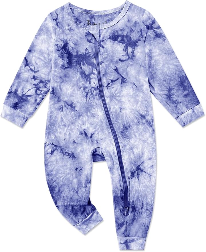 Jimonda Baby Girls Boys Footless Pajamas,Rayon From Bamboo Pjs 2 Way Zipper Long Sleeve Soft Sleeper,Infant Tie-dye Romper