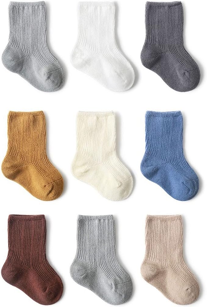 Toddler Socks Unisex Baby Baby Crew Cotton Cuff Socks for Infant Girls Stocking Stuffer for Kids 0-36 Months