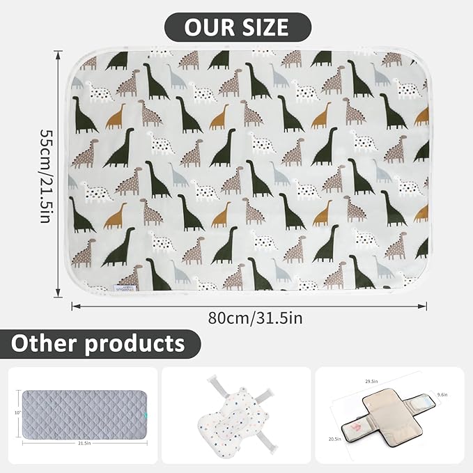 Baby Diaper Changing Pad, 21 5/8" x 31.5" Waterproof Changing Pad Liners - Reusable Soft and Absorbent Portable Changing Mat(Cute Dinosaur1PCS)