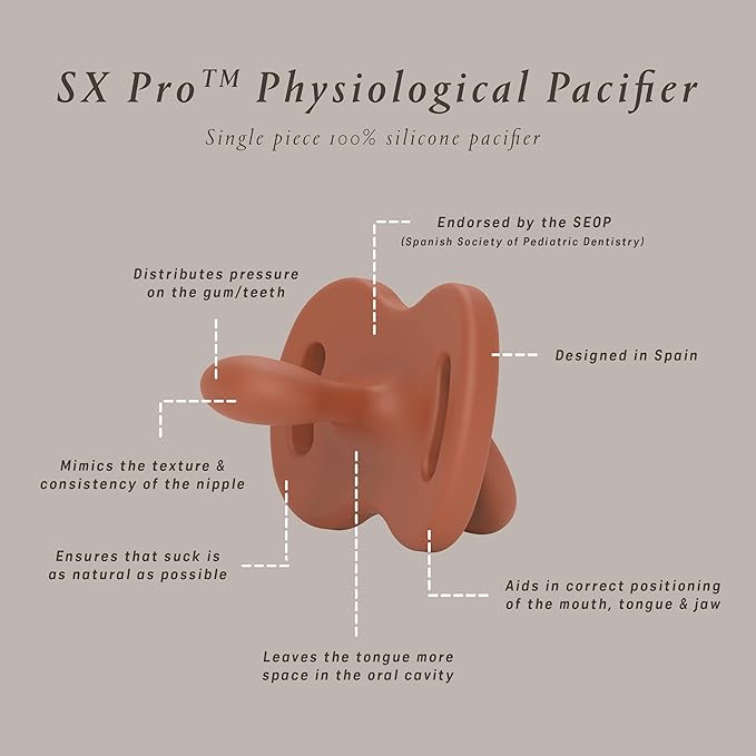 Color Essence SX PRO Silicone Baby Pacifier 1Pk, Made with 100% Soft Silicone, Baby Essentials Perfect for Breastfeeding Babies, Designed in Spain, 0-6 Mths, Sunset Orange