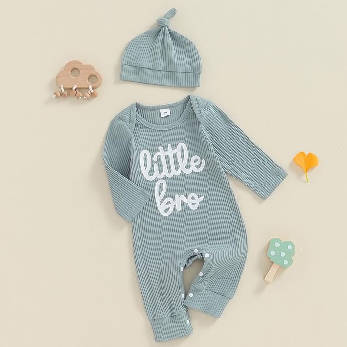 Fernvia Newborn Baby Boy Clothes Letters Print Bodysuit 3 6 9 12 18 Months Long Sleeve Jumpsuit with Hat 2PCS Outfits Set