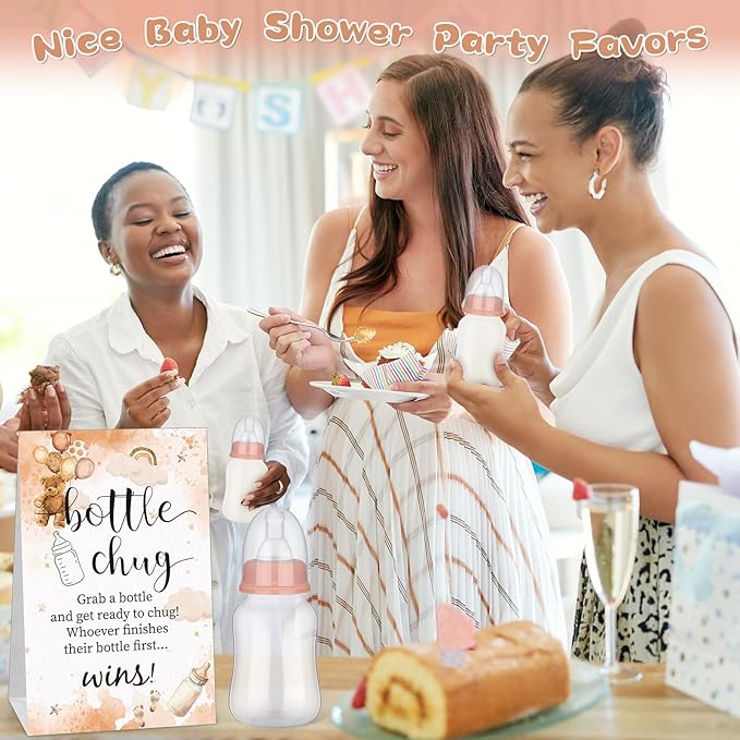 TrelaCo Bottle Chug Baby Shower Game 20 Pcs Baby Bottles Shower Favor with 1 Classic Theme Sign for Gender Reveal Party Supplies Gifts(Brown)