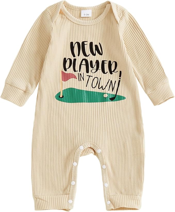 Fernvia Newborn Baby Boy Clothes Letters Print Bodysuit 3 6 9 12 18 Months Long Sleeve Jumpsuit with Hat 2PCS Outfits Set