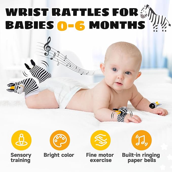 Baby Toys 0-6 Months,High Contrast Baby Toys for Newborn,Black and White Toys,Infant Rattle Socks and Wrist Toy,Newborn Toys 0 3 Months Brain Development,0-6 Months Babies Boy Girl Gift