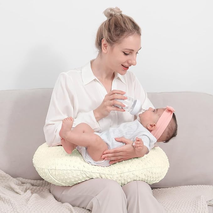 Nursing Pillow and Positioner, Breastfeeding, Bottle Feeding, Baby Sitting Support with Removable Ultra Soft Cover, Tummy Time Support for Baby Boys and Girls (Tender Yellow)
