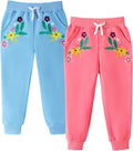 HILEELANG Girls Cotton Joggers Sweatpants Embroidery Drawstring Waist Pockets Casual Pants for Kids 12M-7Y