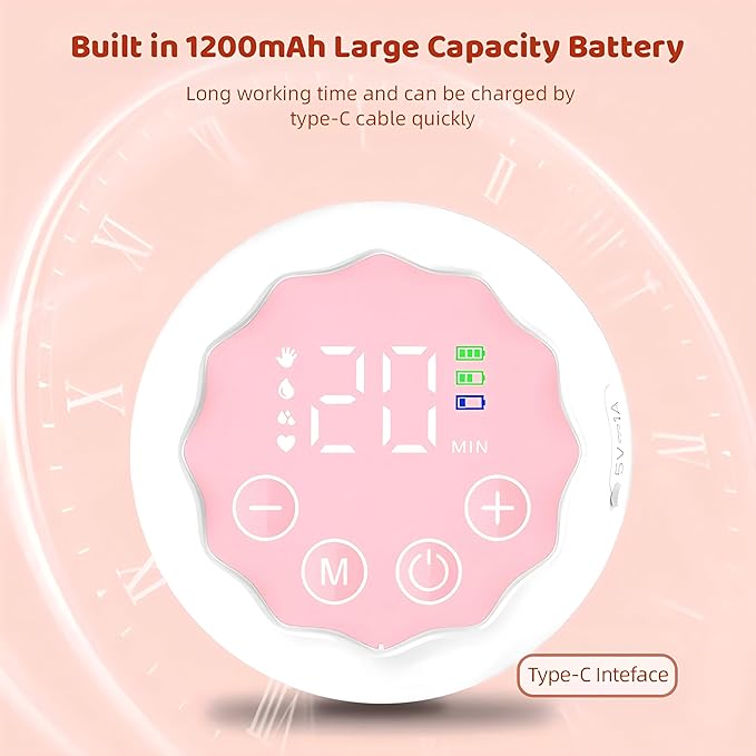 Electric Hands-Free Breast Pumps, Wearable Breast Pump with 4 Modes, 12 Levels, LCD Display, Memory Function Rechargeable with Massage and Pumping Mode 24mm Flange (1 Pack)