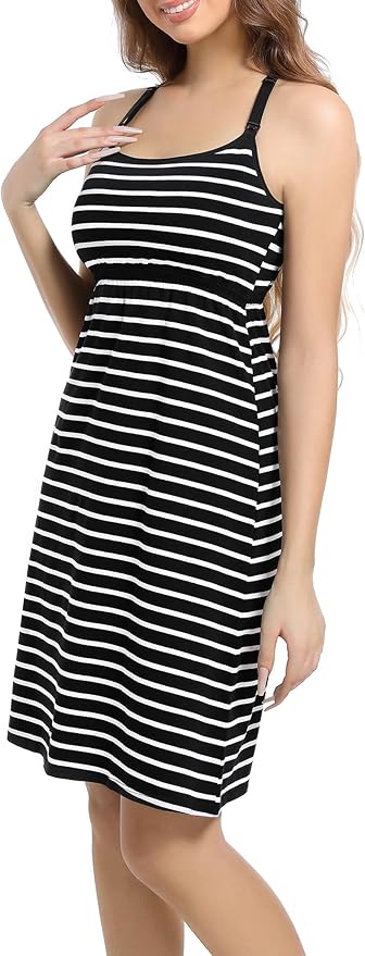 SUIEK 3-Pack Maternity Nursing Nightgown Cotton Breastfeeding Dress Pregnancy Tank Tops Sleepwear