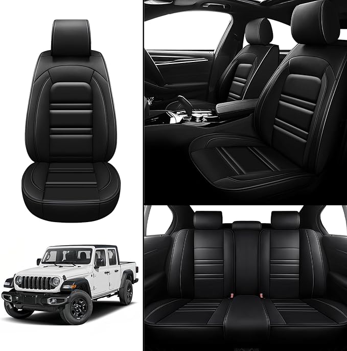 Seat Covers for JP Gladiator 2020-2025 | 5-Seats Leather Seat Covers, Easy to Install Automotive Seat Covers Full Set (Full Set, Black)