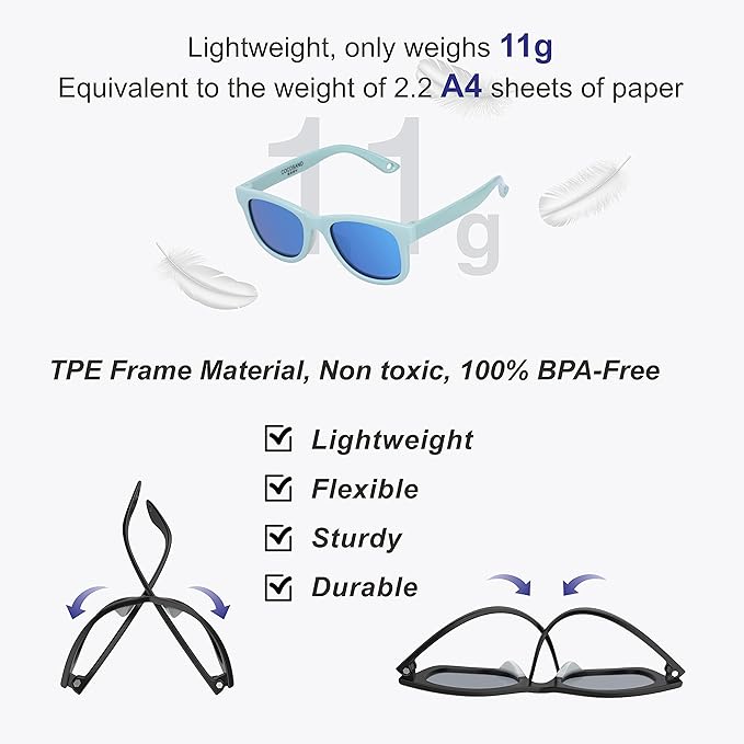 COCOSAND Flexible Baby Sunglasses with Strap Polarized UV Protection for Toddler Infant Newborn Boy Girl Age 0-24 Months