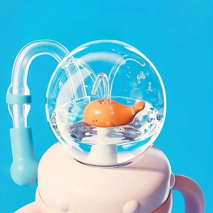 Drinking Cup With Whale Squirt, Weighted Sippy Cups With Adjustable Straps, 300ml Whale Water Cups With Silicone Soft Tip, Portable Leak Proof Straw Sippy Cup For Kids (A-Green)