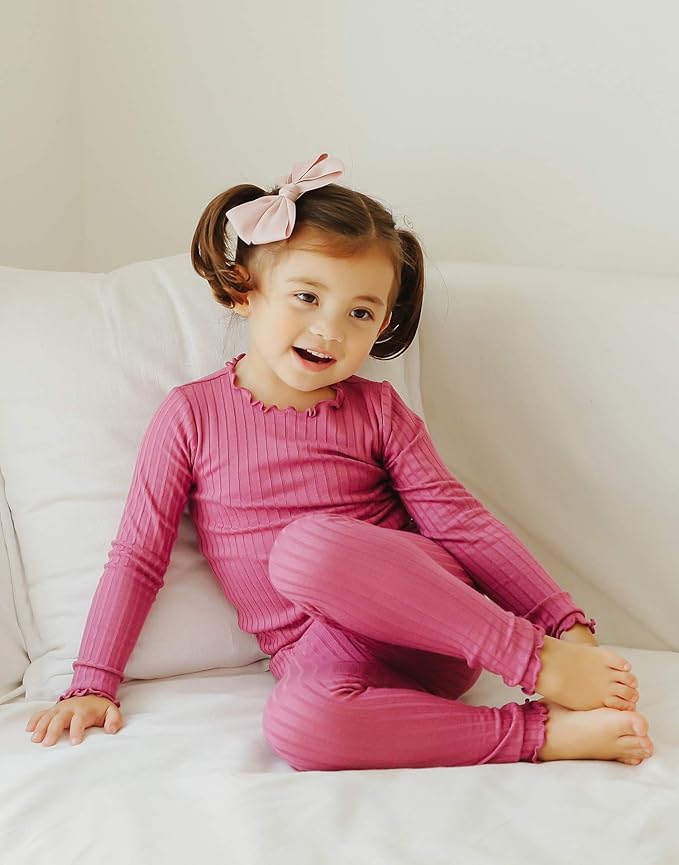VAENAIT BABY 6M-12Y Infant Kids Toddler Junior Girls Soft Comfy Modal Tencel Shirring Sleepwear Pajamas 2pcs Set