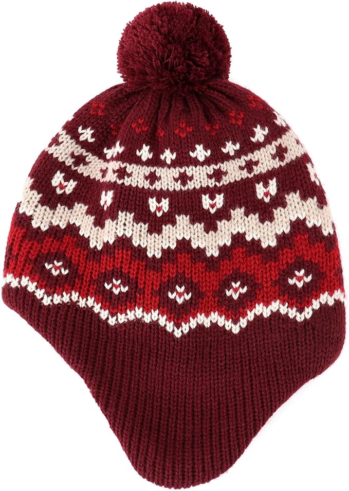 Duoyeree Kids Beanie Hat for Boys Girls Pom-pom Kint Hats Cozy Lining Winter Skull Cap