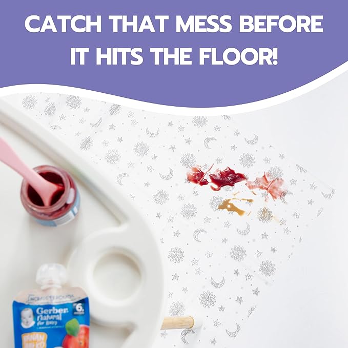 30 Pack Disposable Splat Mats by Eli with Love - Extra Large 49"x49" 100% Waterproof Baby Splat Mat for Under High Chair - Plastic Mat Liner for Floor - Protect from Spills (Floral, 30 Pack)