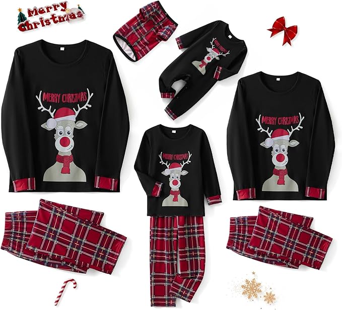 Awoscut Christmas Family Matching Pajamas Christmas Pjs Holiday Nightwear Sleepwear Sets Long Sleeve Pjs