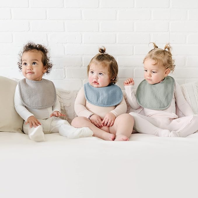 Konssy 6-Pack Muslin Baby Bibs for Boys & Girls, Soft Cotton Absorbent Bandana Drool Bibs for Drooling & Teething