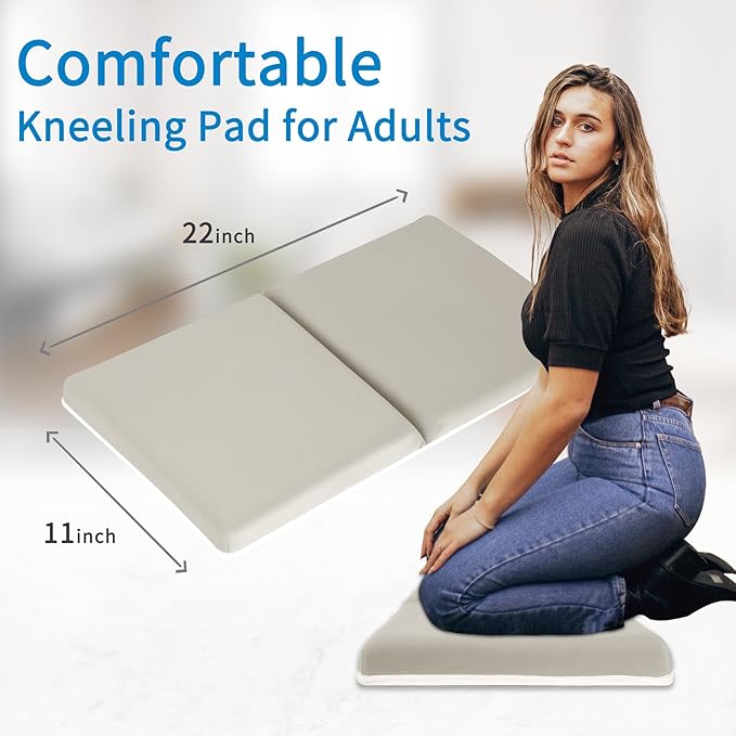 JJGoo Bath Kneeler with Elbow Rest Pad Set, 1.5 inch Kneeling Pad Mat for Bathtub Baby Bathing Parents, Painless Foam Mat with Toy Organizer Pockets, Non-Slip for Baby and Toddler Bathing