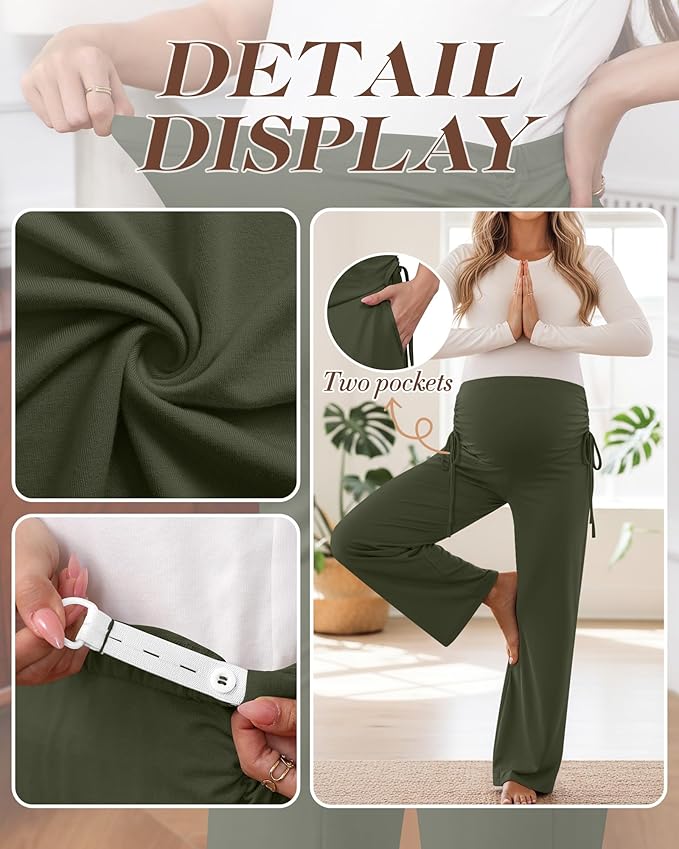 Neer 3 Pack Women's Maternity Pants Over The Belly Loose Pregnancy Pants Stretchy Lounge Wide Leg Trousers with Pockets