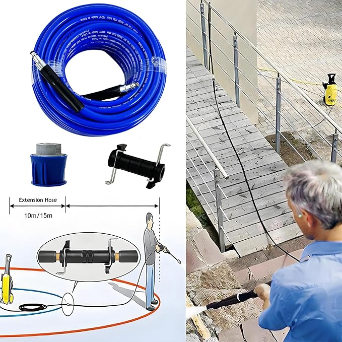 5800PSI/400Bar Ultra Flexible Pressure Washer Hose for Bosch Home Cleaning, 5M-30M High Pressure Extension Tube with Quick-Connect Adapter,(Red/Blue/Yellow/Green/Grey/Orange/Light Blue)(Blue,95FT)