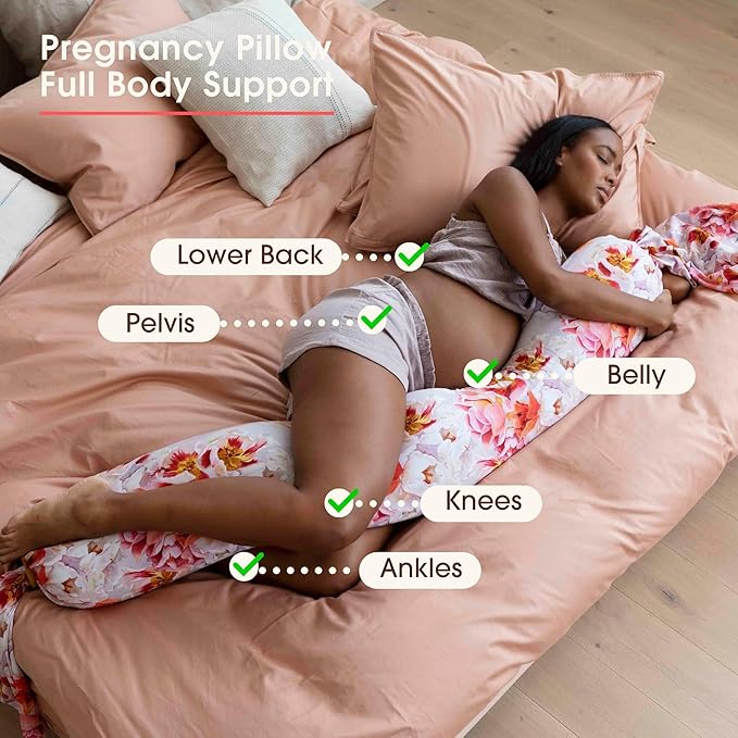 bbhugme Adjustable Pregnancy Pillow – Full Body Support for Side Sleeping - Adjustable Firmness and Shape - Supports Back, Legs, Belly, HIPS for Pregnant Women - Removable Cover - Blushing Roses