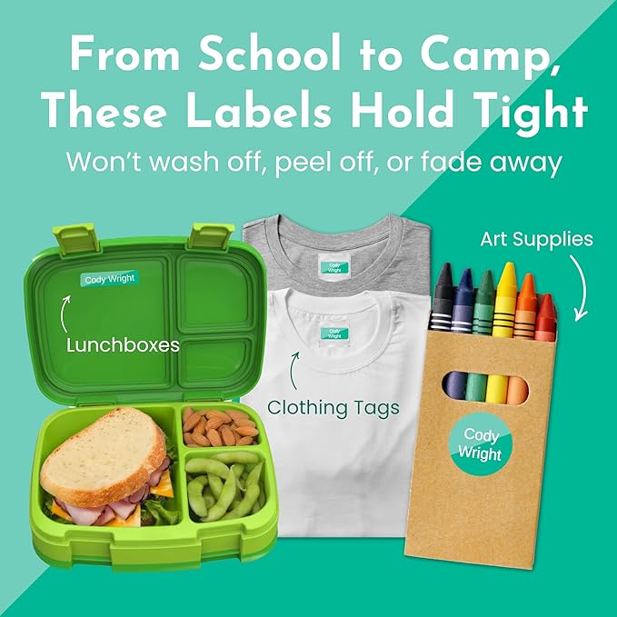 Name Bubbles - Basic Daycare Name Stickers for Kids (102 ct) - Personalized Waterproof Name Labels for School Supplies, Clothing Tags, Baby Bottles, All Ages - Washable Stick-On Labels (Solid Border)
