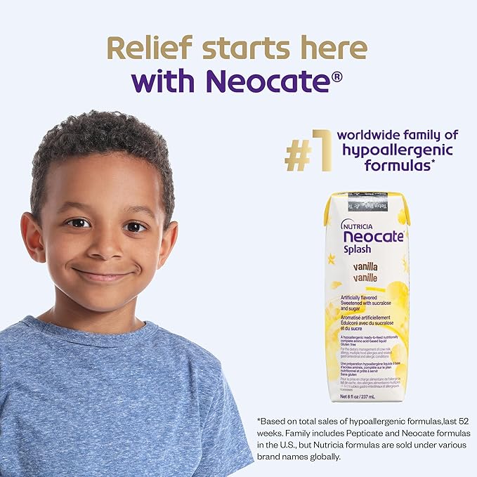 Nutricia Neocate Splash - Ready-to-Feed Hypoallergenic, Amino Acid-Based Toddler and Junior Formula - Orange-Pineapple - 8 fl oz (Case of 27)