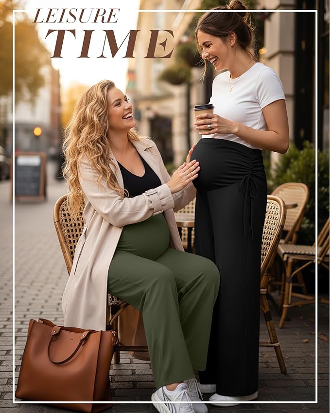 Neer 3 Pack Women's Maternity Pants Over The Belly Loose Pregnancy Pants Stretchy Lounge Wide Leg Trousers with Pockets