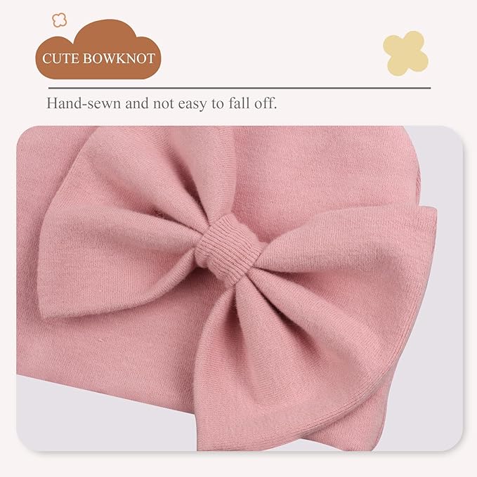 Bamery Newborn Baby Girl Hat Cotton Baby Bow Beanie Preemie Hats Spring Infant Hats for Girls 0-12 Months