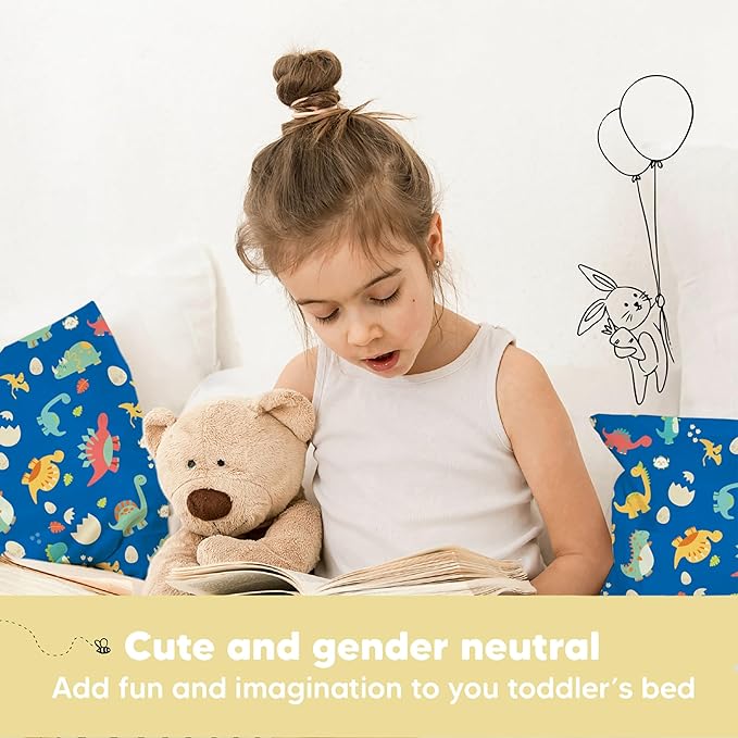 Toddler Pillow with Pillowcase - 13x18 My Little Dreamy Kids Travel Bed Pillows for Sleeping, Organic Cotton Small Pillowcase, Soft & Breathable, Machine Washable, Toddlers 2-5 Years Old (DinoWorld)