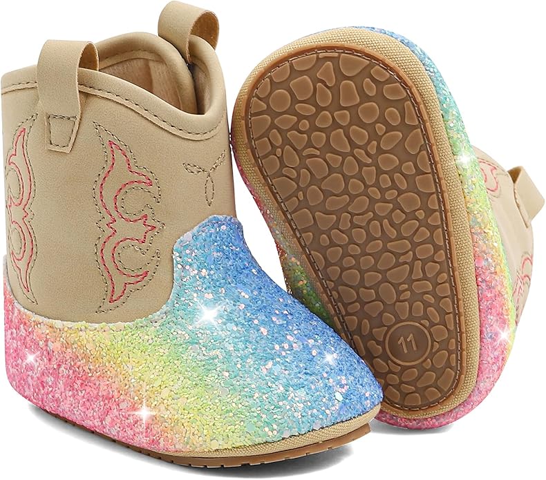 MK MATT KEELY Leather Western Boots Cowboy Bootie Soft Sole Non-Slip Crib Shoes for Baby Infant Toddler Girls Boys Newborn