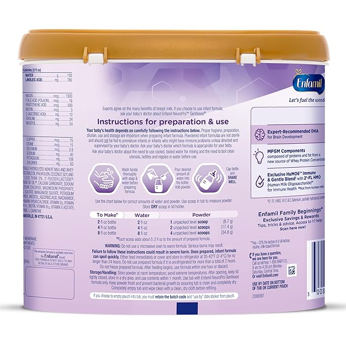 Enfamil NeuroPro Gentlease for easing Fussiness, Crying, Gas, Spit-up in 24 Hrs, Smaller Proteins for Easy Digestion, Brain Supporting DHA, HuMO6* Immune Blend, Baby Formula, 19.5 Oz, 4 Count