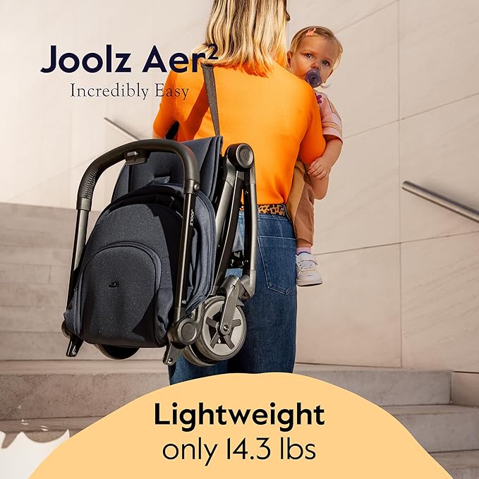 Joolz Aer2 Lightweight Travel Stroller For Baby & Toddler – Ultra-Compact One-Hand Foldable Stroller, Reclining Seat, UPF 50+ Canopy, Adjustable Leg Rest, Carry-On & Airplane Approved (Dark Navy Blue)