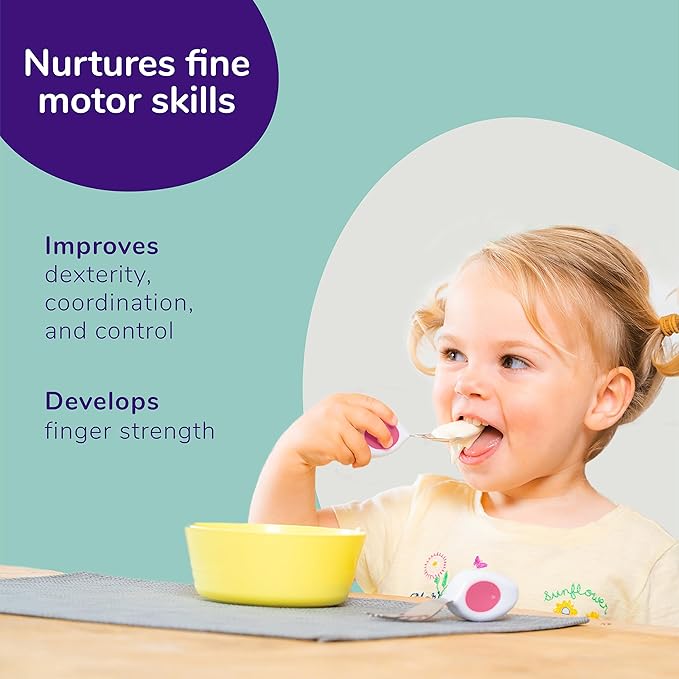 doddl Toddler Utensils, Ergonomic Fork and Spoon Set for Self Feeding, Stainless Steel Silverware for 1-3 Year Olds, BPA Free, Dishwasher Safe (Aqua (Triple Pack))