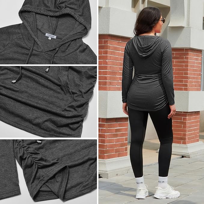 GINKANA Maternity Hoodie Long Sleeves Shirts Casual Maternity Top Pregnancy Sweatshirt Casual Clothes