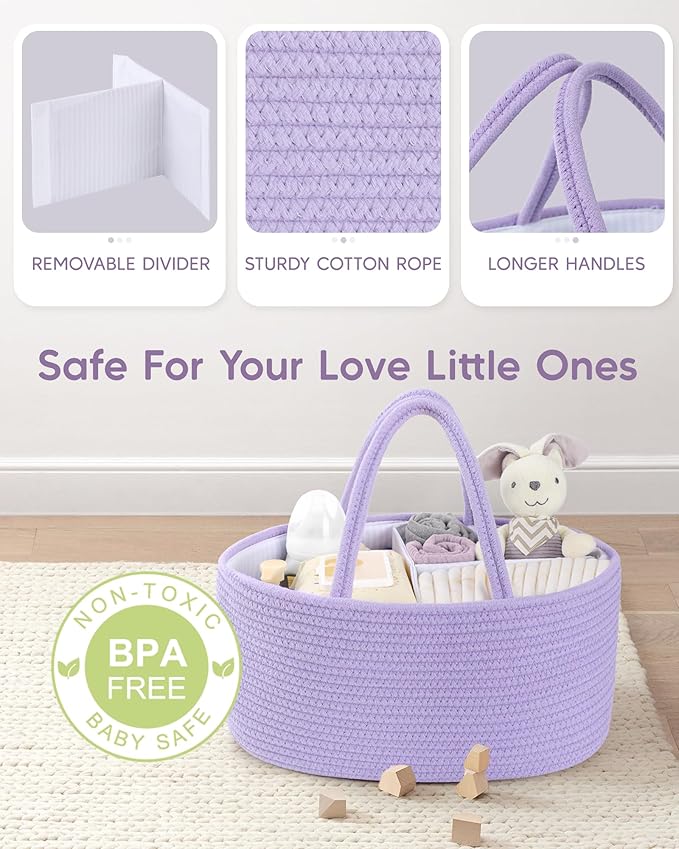 Maliton Baby Diaper Caddy Organizer, Cotton Rope Diaper Caddy Basket, Large Storage Basket for Newborn Boys and Girls, Gift for Baby Shower List, Newborn Essentials