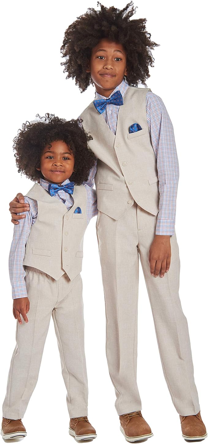 Nautica Boys' 4-Piece Formal Suit Set with Vest, Pants, Collared Dress Shirt, and Tie