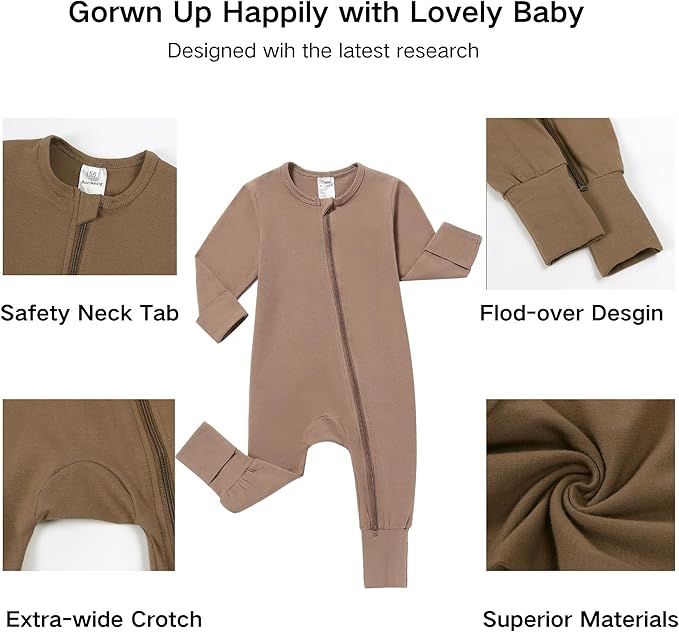 JunNeng 2 Pack Footless Long/Short Sleeve Baby Romper with Zipper Cotton Infant Sleepwear