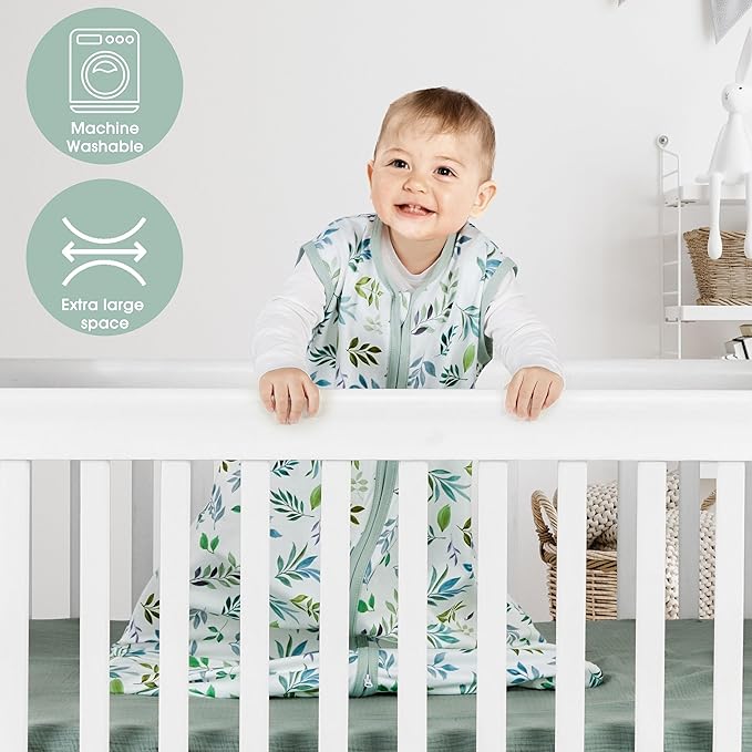 3 Pack Baby Sleep Sack 0-6 Months 100% Rayon Cotton Baby Sleeping Bag 2-Way Zipper Toddler Wearable Blankets Comfy Stretchy Lightweight TOG 0.3 （Banana&leaf&green）