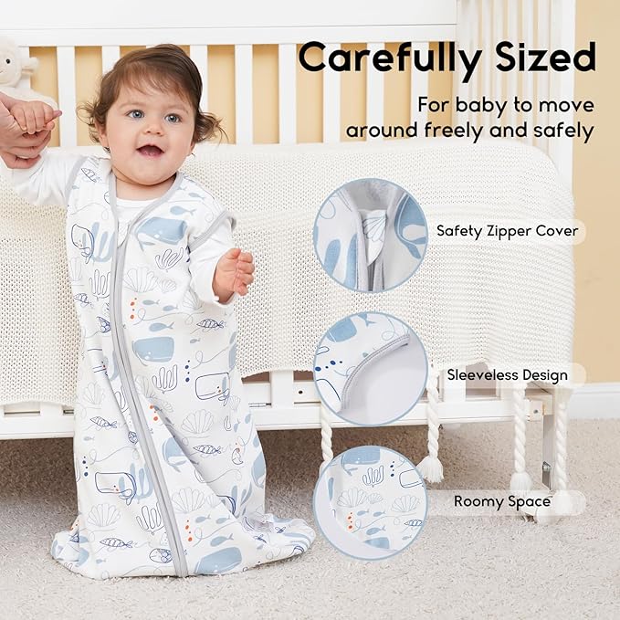Yoofoss Baby Sleep Sack 12-18 Months 0.5 Tog Wearable Blanket for Baby, 3 Pack 100% Organic Cotton Infant Toddler Sleeping Sack 2-Way Zipper Lightweight Sleep Sack