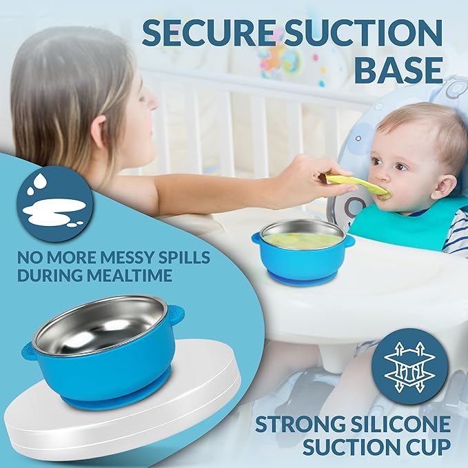 Stainless Steel Toddler Bowls with Suction & Lids – 4-Pack Spill-Proof Kids Bowl Set with Travel Bag – BPA-Free & Dishwasher Safe