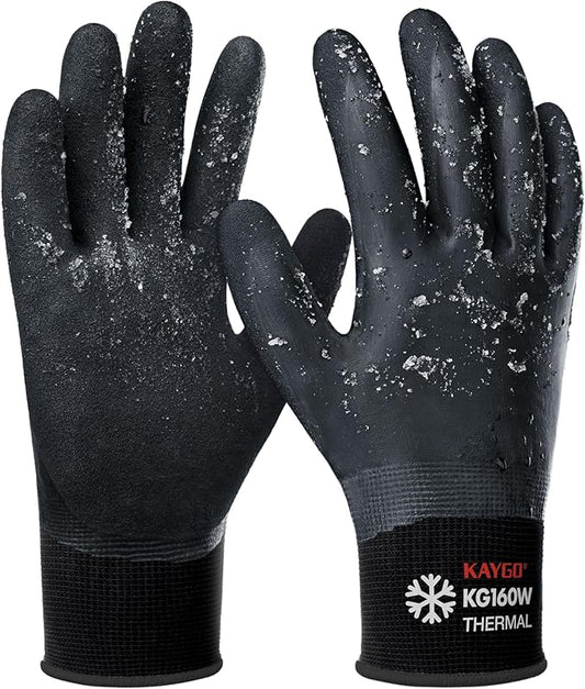 KAYGO Winter Waterproof Work Gloves for Men and Women, Thermal Insulated Freezer Rubber Coated Gloves,Super Grip,KG160, Small