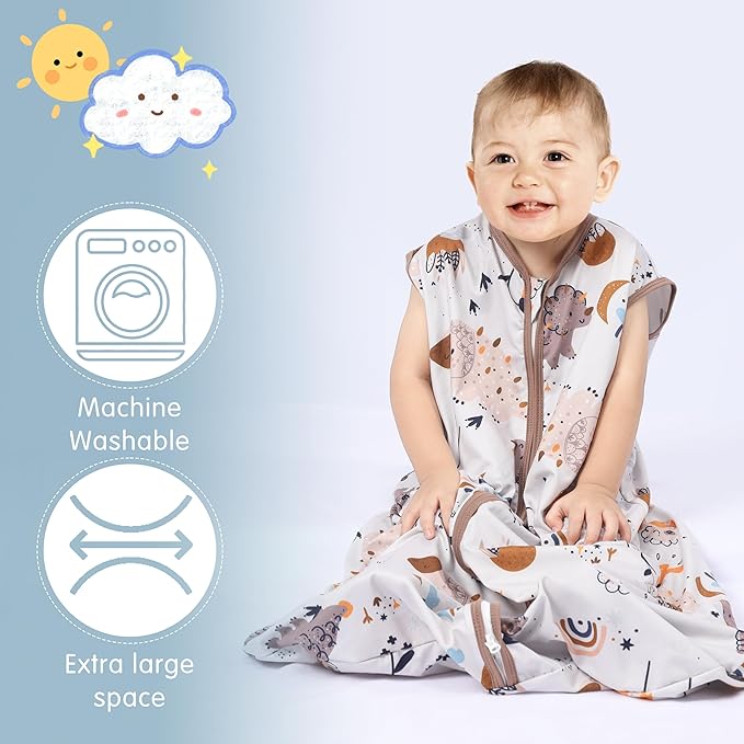 3 Pack Baby Sleep Sack 100% Rayon Cotton Baby Sleeping Bag 2-Way Zipper Toddler Wearable Blankets TOG 0.3. (Fox&Dinosaurs&Dark gray, 0-6 Months)