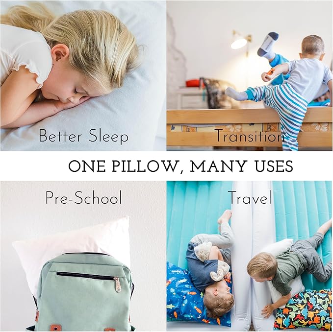 Little Sleepy Head Toddler Pillow with Pillowcase 13x18 - Kids Pillow for Sleeping - Better Neck Support Ergonomic Pillow and Toddler Pillowcase - Best Pillows for Kids (Sage)