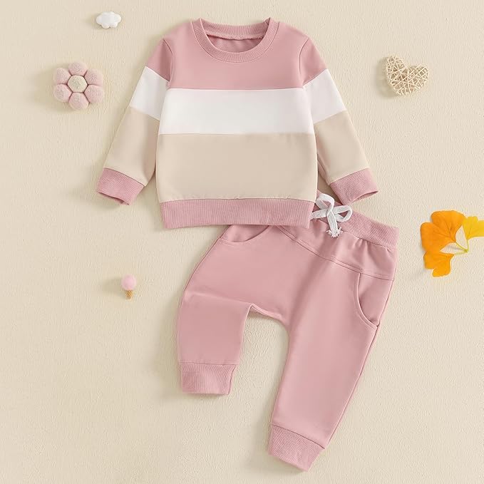 Fernvia Toddler Baby Girl Clothes 3 6 9 12 18 24 Months Fall Outfits Solid Long Sleeve Sweatshirt Tops + Pants Set