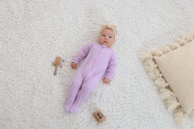 GUISBY Long Sleeve Baby Footed Pajamas with Mittens Cotton Sleepers with Zipper 3-Pack