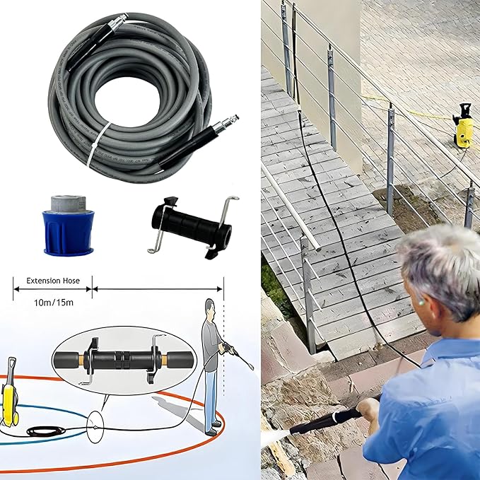 5800PSI/400Bar Ultra Flexible Pressure Washer Hose for Bosch Home Cleaning, 5M-30M High Pressure Extension Tube with Quick-Connect Adapter,(Red/Blue/Yellow/Green/Grey/Orange/Light Blue)(Grey,64FT)