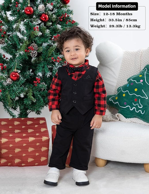 A&J DESIGN Baby Boy Suits Clothes Infant Toddler Formal Gentleman Outfits, Dress Shirt + Vest + Bow Tie + Pants Wedding Set