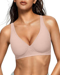 OEAK Womens Deep V Bras Wireless Comfortable Bra Supportive No Underwire Bras Tshirt Push Up Bralettes Plunge Seamless Bra