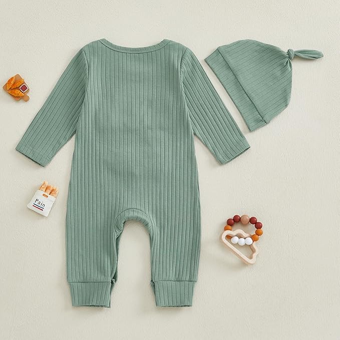 Fernvia Newborn Baby Boy Clothes Letters Print Bodysuit 3 6 9 12 18 Months Long Sleeve Jumpsuit with Hat 2PCS Outfits Set